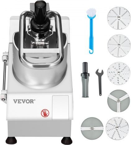 VEVOR Küchenmaschine und Gemüseschneider aus Edelstahl in Silber mit 2 Einfüllöffnungen, 6 abnehmbaren Klingen sowie Raspel- und Hobelaufsätzen für Gemüse und Obst - Bild 1