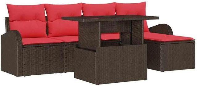 vidaXL Gartensofa-Set aus Poly-Rattan in Braun mit 6 Teilen, L-Form Lounge-Set inklusive Polsterkissen und integriertem Stauraum für Garten und Terrasse - Bild 1