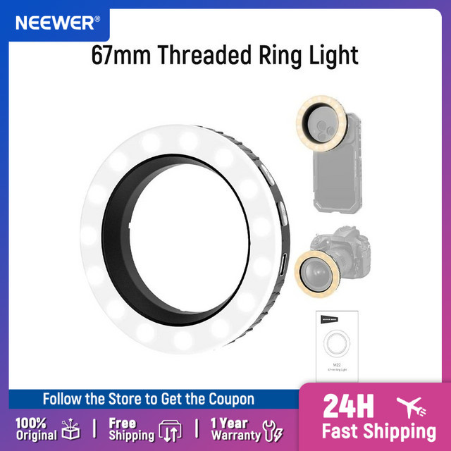 NEEWER Basics 67mm Ringlicht in Schwarz mit zweifarbigem LED-Selfie-Fotolicht und Gewinde für Handyhalterungen und Objektive - Bild 1