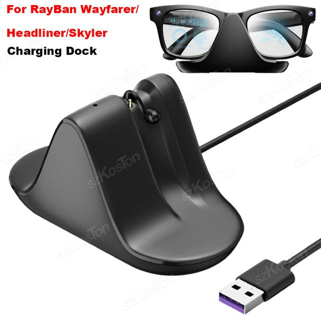 SZKOSTON Tragbare Mini-Reise-Ladestation für Ray-Ban Meta Wayfarer, Headliner und Skyler Smart Glasses, Schwarz, mit USB-C-Anschluss - Bild 1