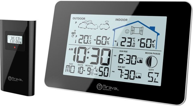 digi-tech GmbH LCD Funk-Wetterstation mit Außensensor, Wecker, Funkuhr, Kalender und Wettervorhersage in Schwarz - Bild 1