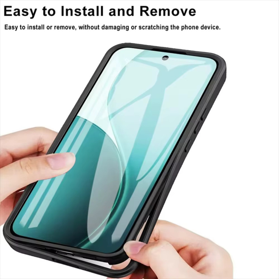 TPU-Hybrid-PC-Hülle mit farbigem Rahmen und integriertem Displayschutz für OPPO Reno 15, 14 und 13 Pro Max in Blau oder Schwarz - Bild 5