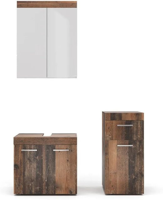 Vicco Badmöbel-Set Luna Oldstyle in Braun aus Holz, bestehend aus 3 Teilen mit Waschtischunterschrank, Spiegelschrank und Wandschrank - Bild 1