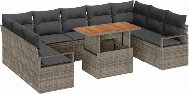 vidaXL 10-tlg. Garten-Sofa-Set aus Poly-Rattan in Grau mit integriertem Stauraum und Polstern - Bild 1