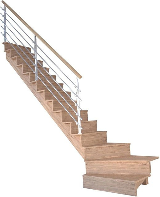 StarWood Treppen-Set Lindos Pro Eiche mit Design-Geländer aus Edelstahl, Farbe Braun, Breite: 80 cm - Bild 1