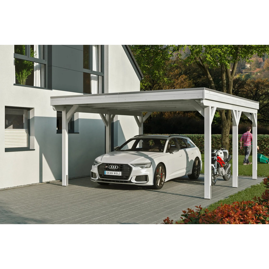 Skan Holz Carport Grunewald aus Fichten-Leimholz mit EPDM-Dach in Weiß, B: 427 cm, H: 251 cm - Bild 2