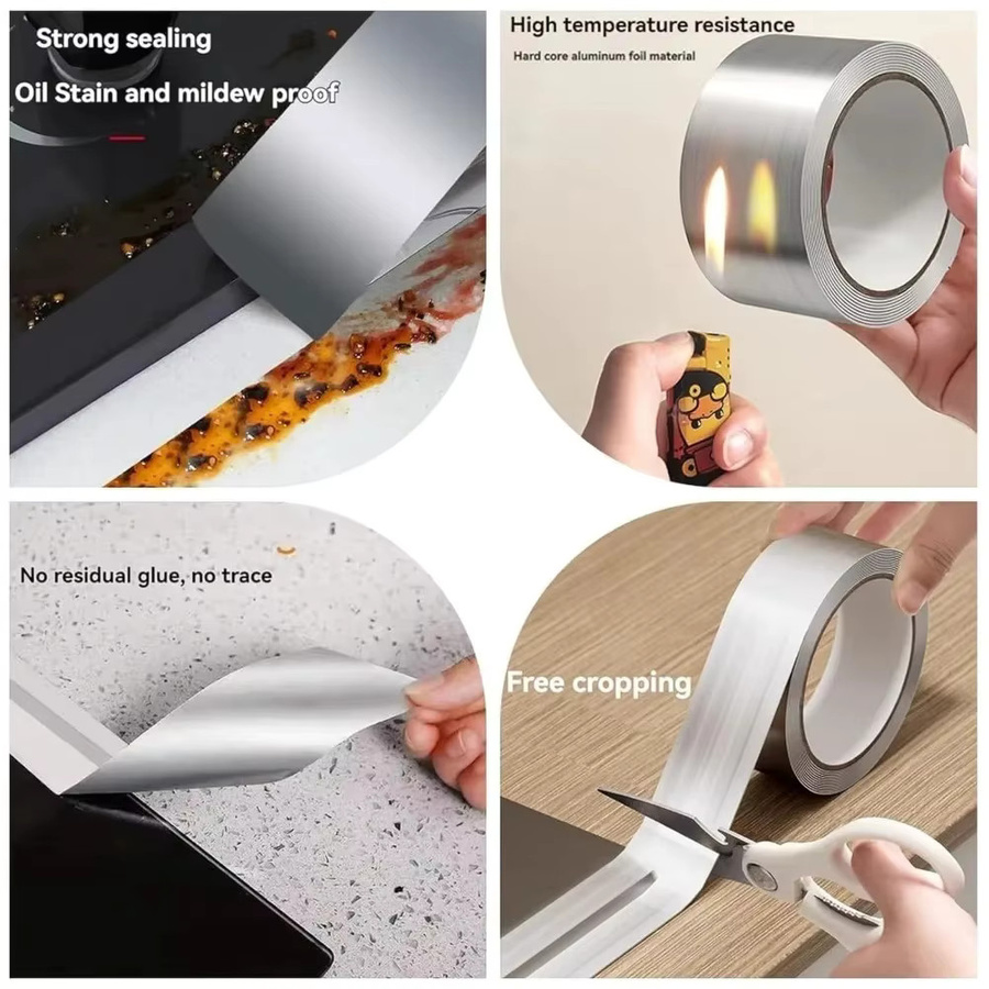 TFAAI Aluminiumfolienband Silber, selbstklebendes Dichtungsband für die Herdspalt-Reparatur, wasserdicht und hitzebeständig, Breite: 0,5 cm - Bild 3