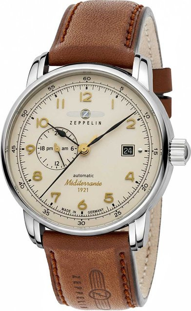Zeppelin Armbanduhr Automatik, Edelstahl, 40 mm, Herren, Leder, Beige - Bild 1