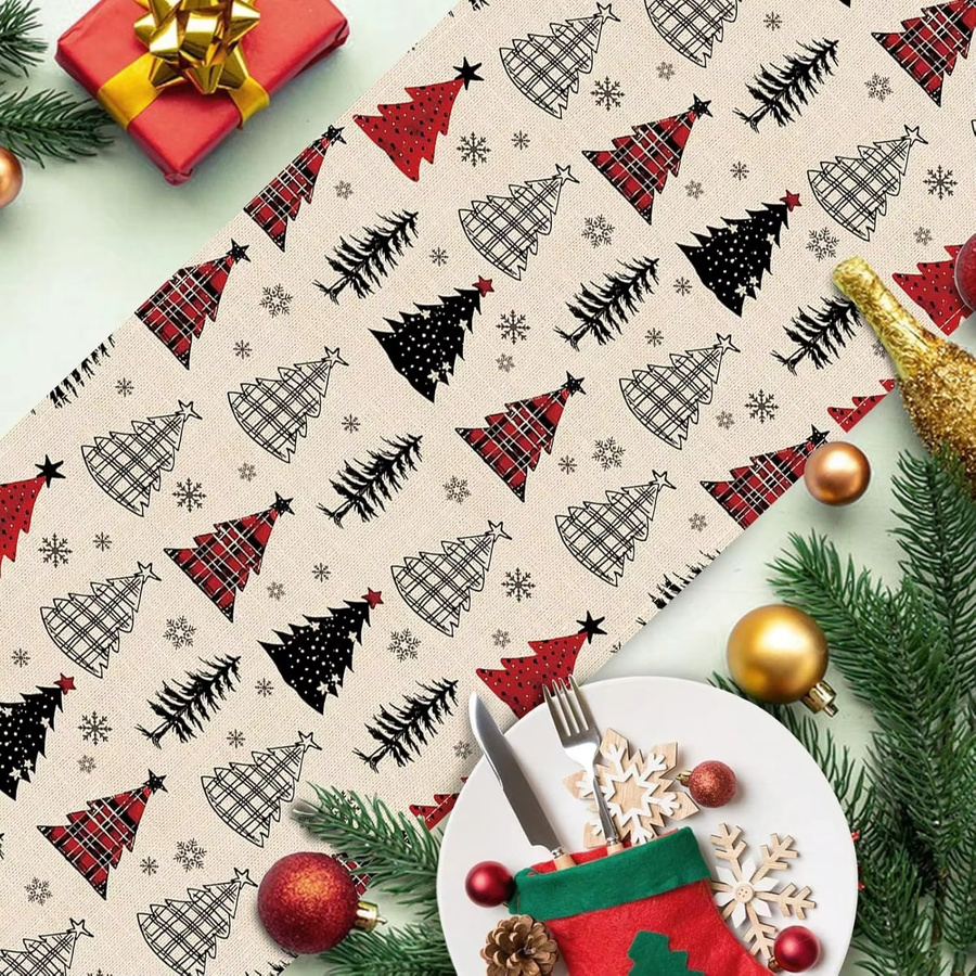 JIT Tischläufer mit Weihnachtsmotiv in Rot, Schwarz und Beige für deine Tischdekoration - Bild 3