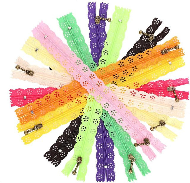 Igeteck Spitzen-Reißverschlüsse aus Nylon in Gelb und Multicolour, 10 Stück, Form Nr. 3, Länge: 20 cm - Bild 1