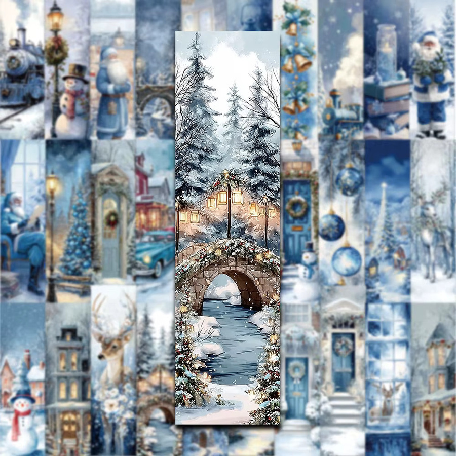 30 Stück blaue Weihnachts-Lesezeichen aus Papier mit Schloss, Schneemann, Glocke und Weihnachtsbaum als personalisierte Lesemarkierung für Erwachsene - Bild 2