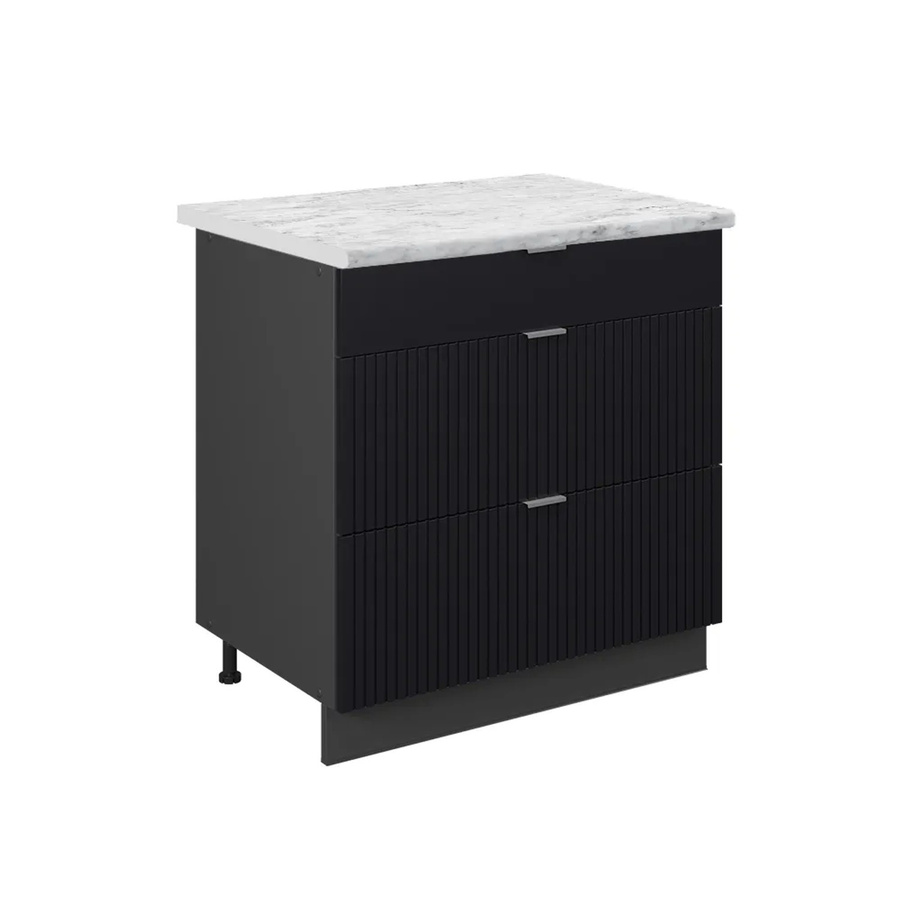 Vicco Küchenunterschrank Fame-Line mit 3 Schubladen in Anthrazit und Schwarz Gestreift mit Marmor-Weißer Arbeitsplatte, Breite: 80 cm - Bild 3