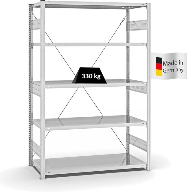 PROREGAL Fachbodenregal Stecksystem T-Profil Heavy-Duty Grundregal, 5 Ebenen, Fachlast 330 kg, Lichtgrau, H x B x T: 200 x 130 x 60 cm - Bild 1