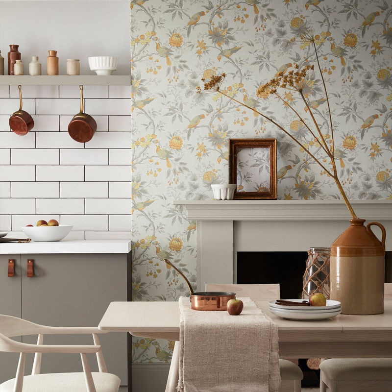 Little Greene Tapete Brooke House Cinder in Gelb und Multicolour mit floralem und botanischem Muster aus Vlies - Bild 3