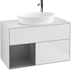 V&B Waschtischunterschrank Finion 100 mit Wandbeleuchtung, Weiß lackiert, B/T/H: 100 x 50,1 x 50,1 cm - Bild 1