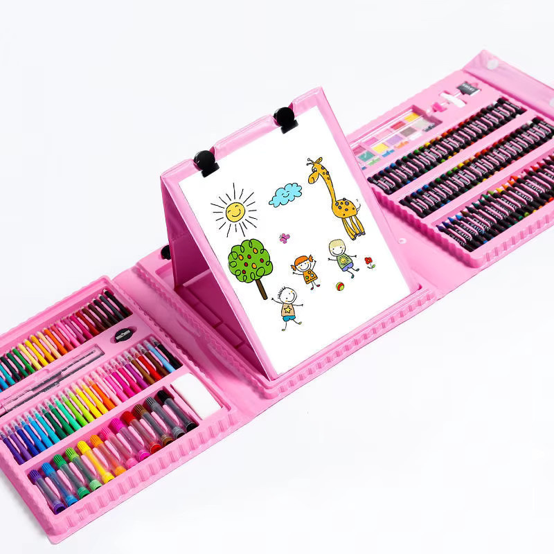 Umfangreiches Malset für Kinder mit Aquarellstiften, Kreiden und Reißbrett in Mehrfarbig und Blau - Bild 2