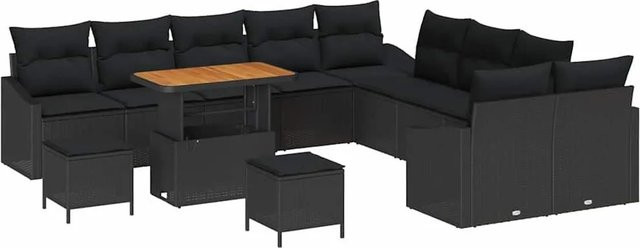 vidaXL Gartenmöbel-Set in U-Form mit Polstern und Kissen, Schwarz, Poly-Rattan und Metall - Bild 1