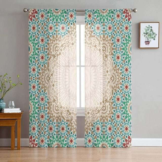 Yiran Furniture Marokkanische Vintage Chiffon-Vorhänge aus Tüll, Transparent, Mehrfarbig, Breite: 135 cm, Höhe: 115 cm - Bild 1