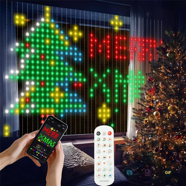 DACHAN USB Outdoor LED Smart Vorhang Lichter RGBIC in Multicolour mit APP-Steuerung, Fernbedienung und Musik Modus für Party und Weihnachten - Bild 1