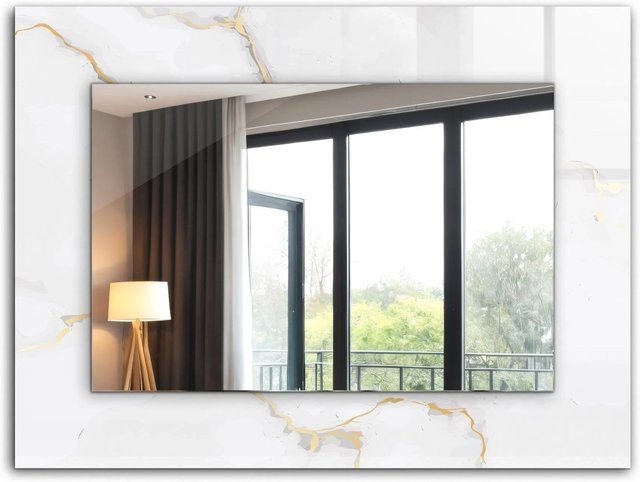 Tulup Dekorativer Wandspiegel mit weißem Marmormuster, Rechteckig, B: 80 cm, H: 60 cm - Bild 1