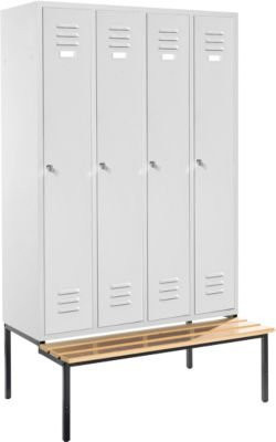 Schäfer Shop Select Kleiderspind aus Metall mit 4 Abteilen, Sitzbank und Zylinderschloss, lichtgrau - Bild 1