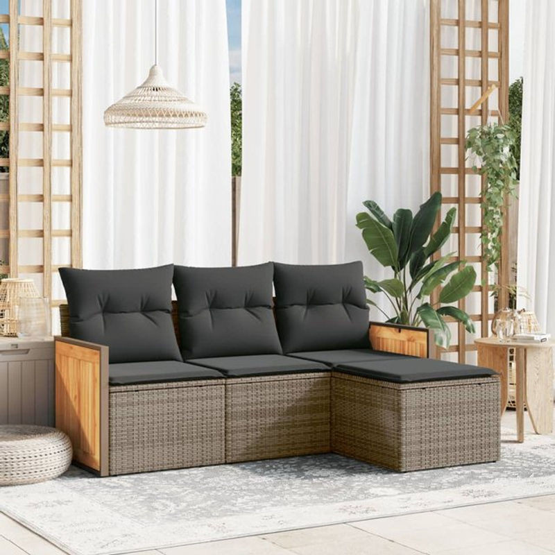 Vidaxl Garten-Sitzgruppe für 4 Personen aus Rattan mit Kissen in Grau - Bild 1