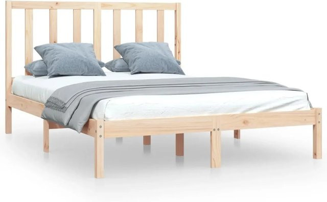 vidaXL Massivholzbett aus Kiefer in Braun, rustikales Bett aus unbehandeltem Kiefernholz, B/T/H: 120 x 190 cm - Bild 1