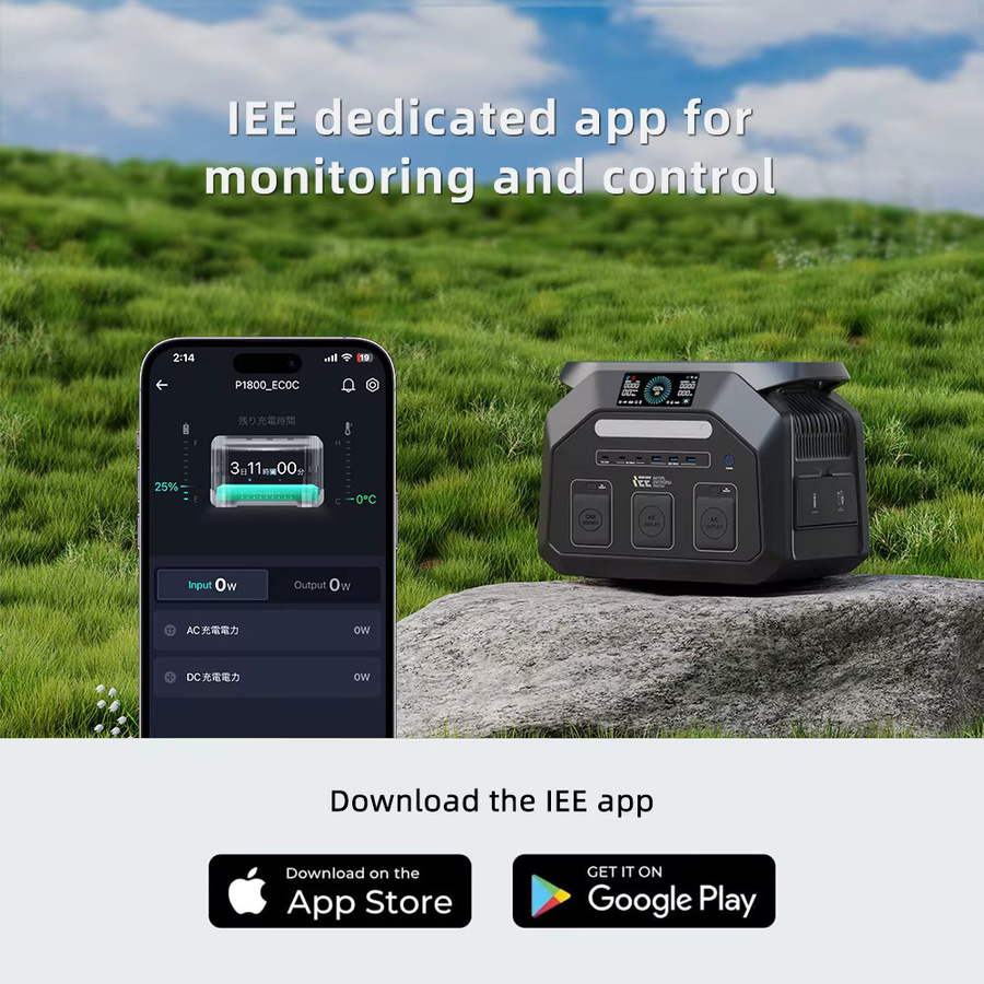 IEE P1800 Tragbare Powerstation mit 1024Wh Kapazität und 100W Solarpanel, 1800W Ausgangsleistung und 3600W Spitzenleistung, EU-Stecker 220V AC-Steckdose - Bild 4