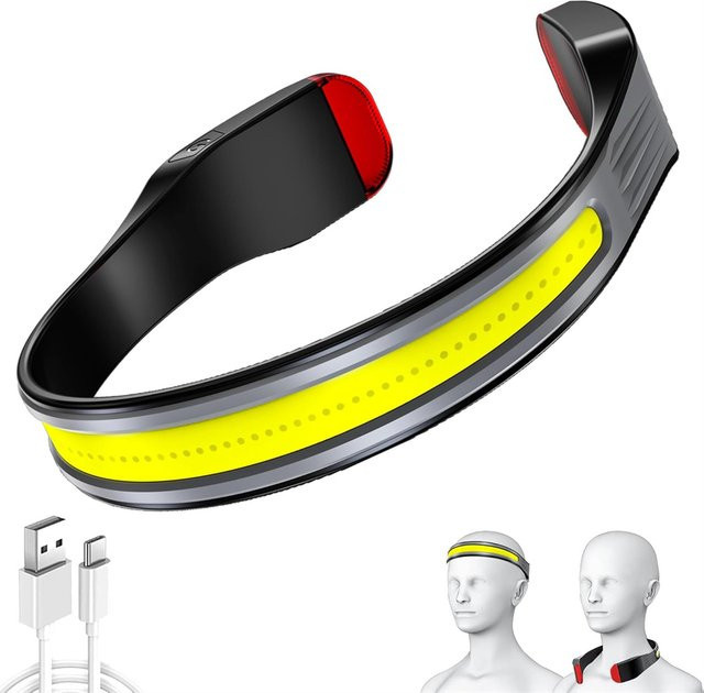 DBF Induktions-COB-Scheinwerfer mit LED-Flutlicht, wasserdichter USB-Stirnlampe in Schwarz-Rot mit 5 Beleuchtungsmodi und rotem Rücklicht - Bild 1