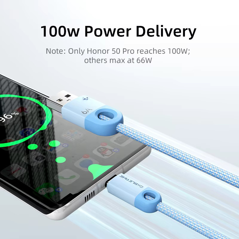 CABLETIME USB A auf USB C Kabel für 100W Schnellladung, kompatibel mit Huawei Mate 60, Honor und Xiaomi, Schwarz/Blau - Bild 2