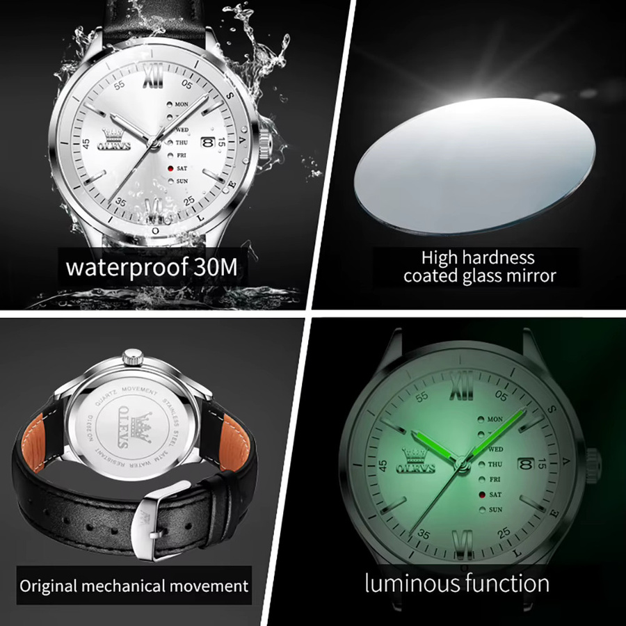 OLEVS Chronograph, Quarz, Leder, Schwarz, Herren - Bild 5