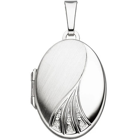 Colfem Anhänger Medaillon oval, 375 Weißgold, mattiert, 3 Zirkonia - Bild 1