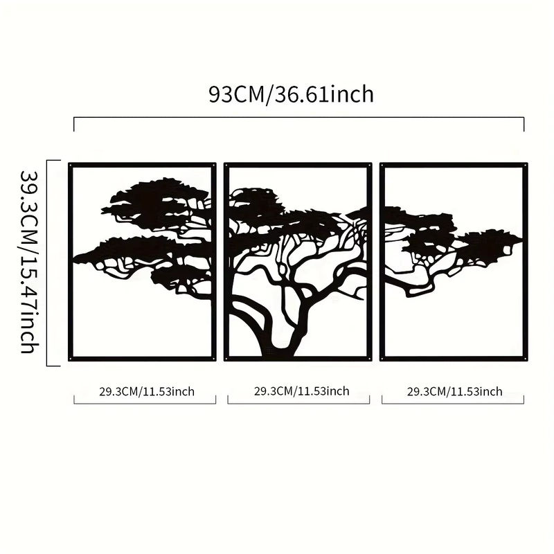 3er-Set CIFBUY Metall-Wanddekoration Baum des Lebens in Schwarz, minimalistische Wandkunst zur Wandmontage - Bild 2