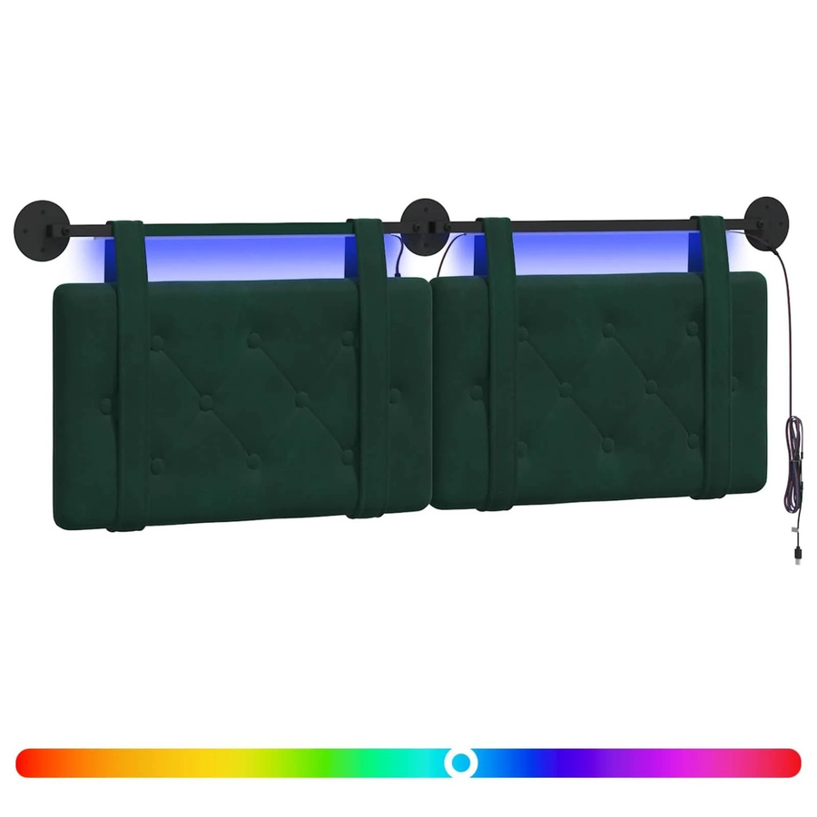 vidaXL Hängendes Kopfteil aus Samt mit integrierter LED-Beleuchtung in Dunkelgrün, B: 130,0 cm, H: 55,0 cm, T: 5,0 cm - Bild 2