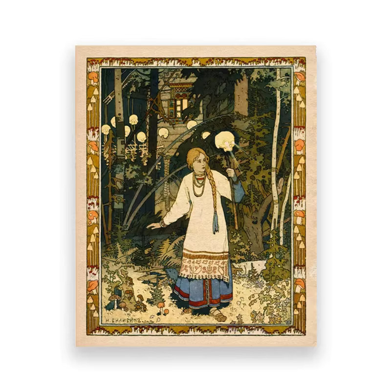 Potdemiel Kunstdruck Baba Yaga Alte Hexe Illustration im Art Nouveau Stil, Mehrfarbiges Wandbild Slawische Volksmärchen nach Ivan Bilibin - Bild 2