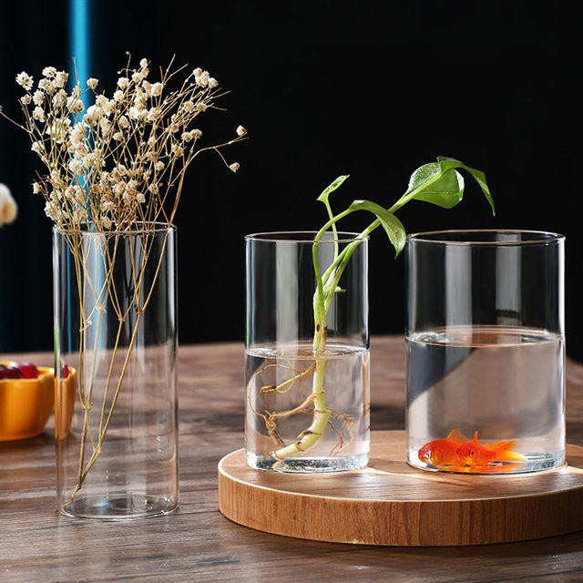 Simplism Hydrokultur-Vase aus Glas, moderne Zylinder-Blumenvase in Transparent für Hochzeitsdekoration und Tischdekoration - Bild 1