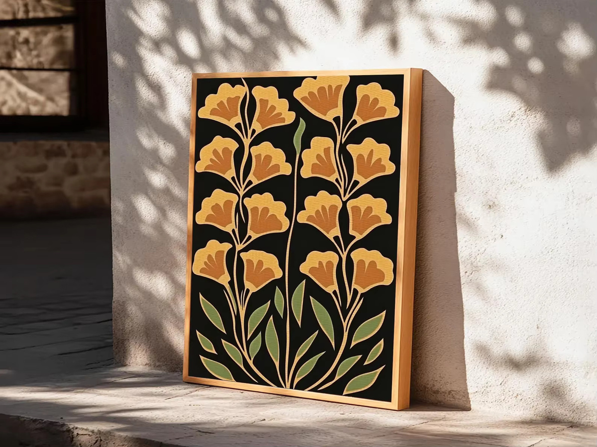SHENCHEN Boho Wanddekoration Abstrakte Blumen Kunst Leinwanddruck in Gelb - Bild 2