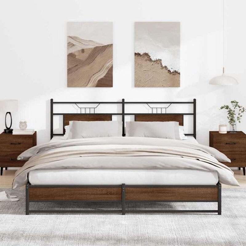 Metallbett Vidaxl in Braun mit Eichen-Optik aus Metall und Holzwerkstoff, B/T/H: 183 x 213 x 91,5 cm - Bild 1