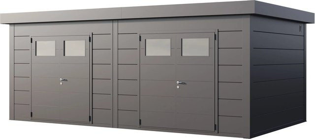Telluria Gerätehaus DUO aus Stahl in Silberfarben, B/T/H: 672 x 388 x 265 cm - Bild 1
