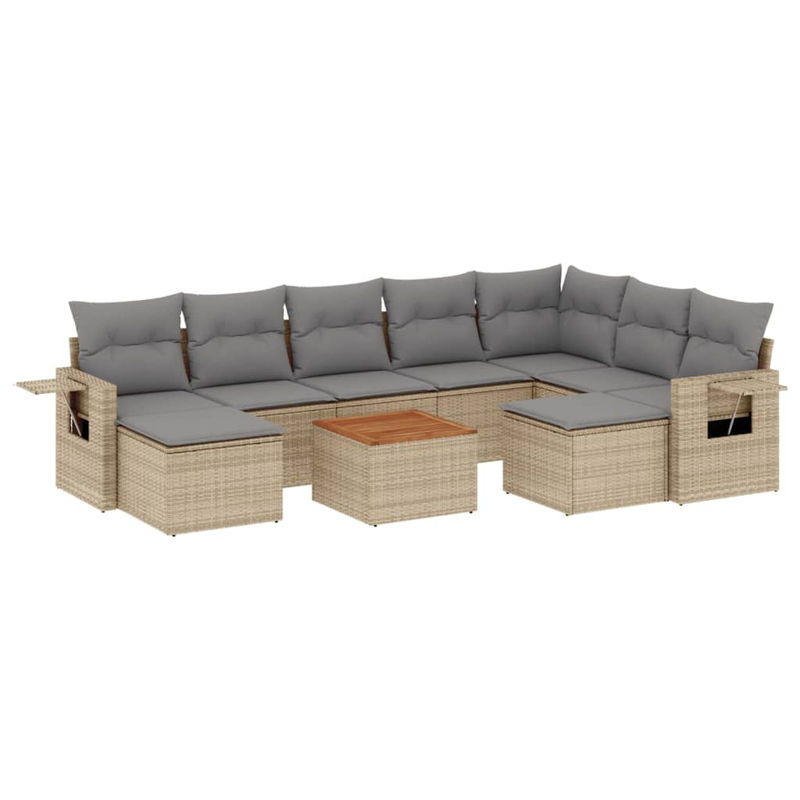 Vidaxl Gartenmöbel-Set aus Rattan und Holz mit 10-teiligem Kissen-Set in Beige und Grau - Bild 2