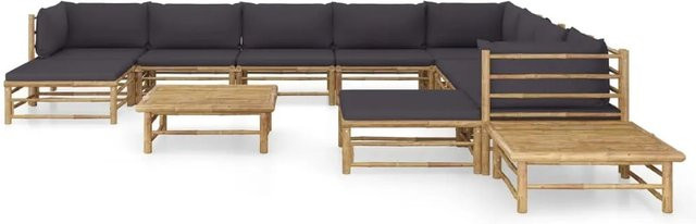 vidaXL 12-tlg Garten-Lounge-Set aus Bambus mit grauen Kissen - Bild 1