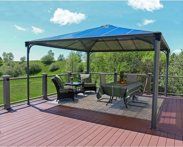 Palram Canopia Palermo Gartenpavillon Anthrazit mit LED Set und Regenrinne aus Aluminium und Polycarbonat B/T: 430 x 430 cm - Bild 1