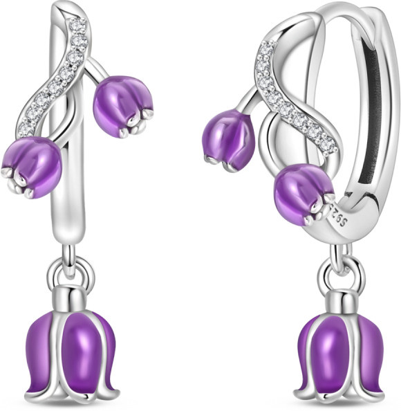 Creolen 925 Silber, Zirkonia, Damen, Lila Lilien - Bild 1