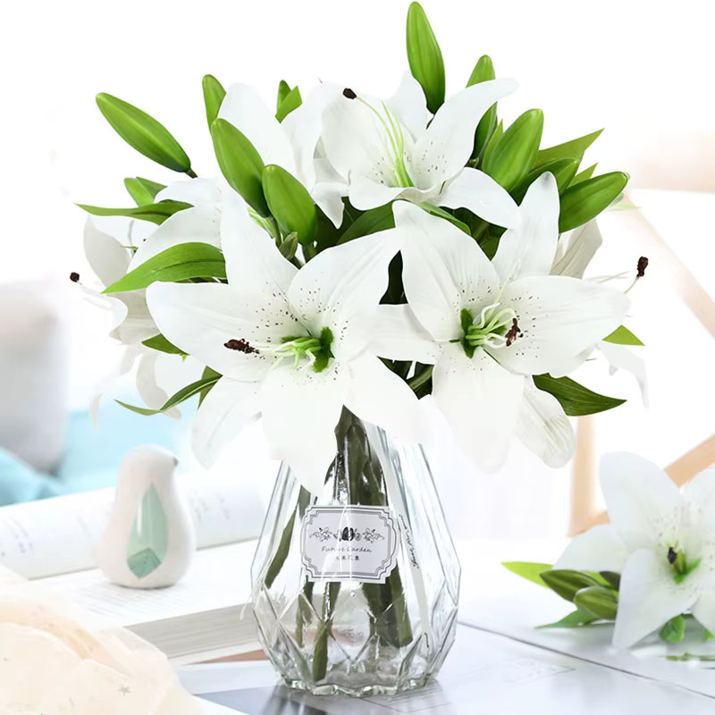 5 Stück künstliche Lilien von ZQNYCY in Weiß, 38 cm Höhe, Real Touch Kunstblumen für Hochzeit, Party und Wohnzimmer Dekoration - Bild 2