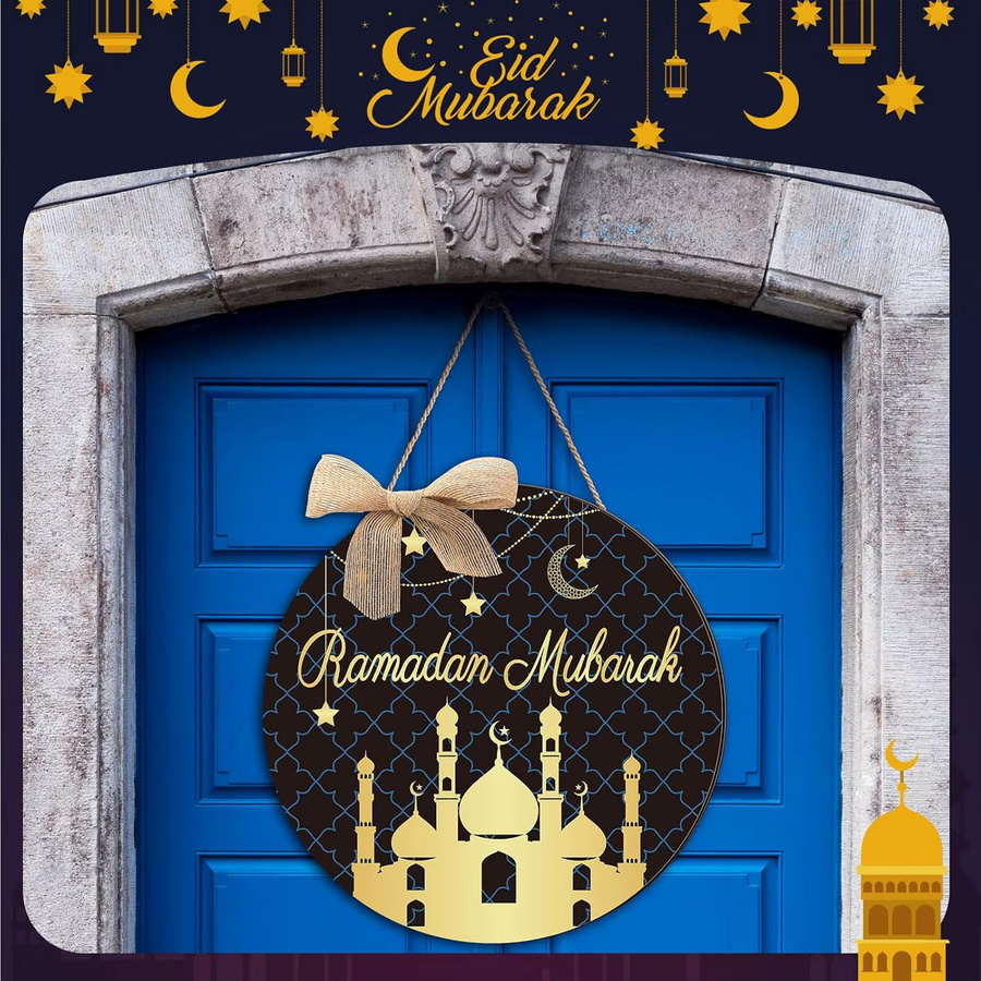 Shellwei Ramadan-Türschild aus Holz mit Mond-Motiv, moderne Dekoration für deine Haustür, B/B: 30,5 x 30,5 cm - Bild 4