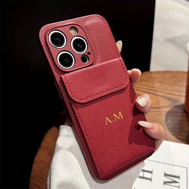 Personalisierte Luxus Leder Hülle mit Kartenhalter für dein iPhone, Farbe: Rot, Marke: YLUOYI - Bild 1