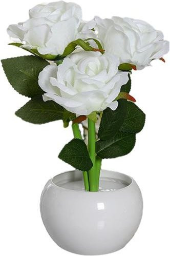 HonorBond LED Rosen-Nachtlicht mit künstlicher Blume in weißer Keramikvase - Bild 1