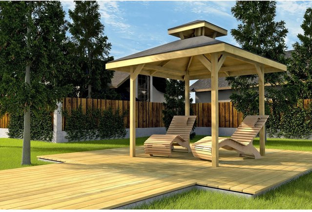 WEKA Gartenlaube 651 mit Dachaufsatz und Satteldach in Braun, B/T/H: 294 x 312 x 294 cm - Bild 1