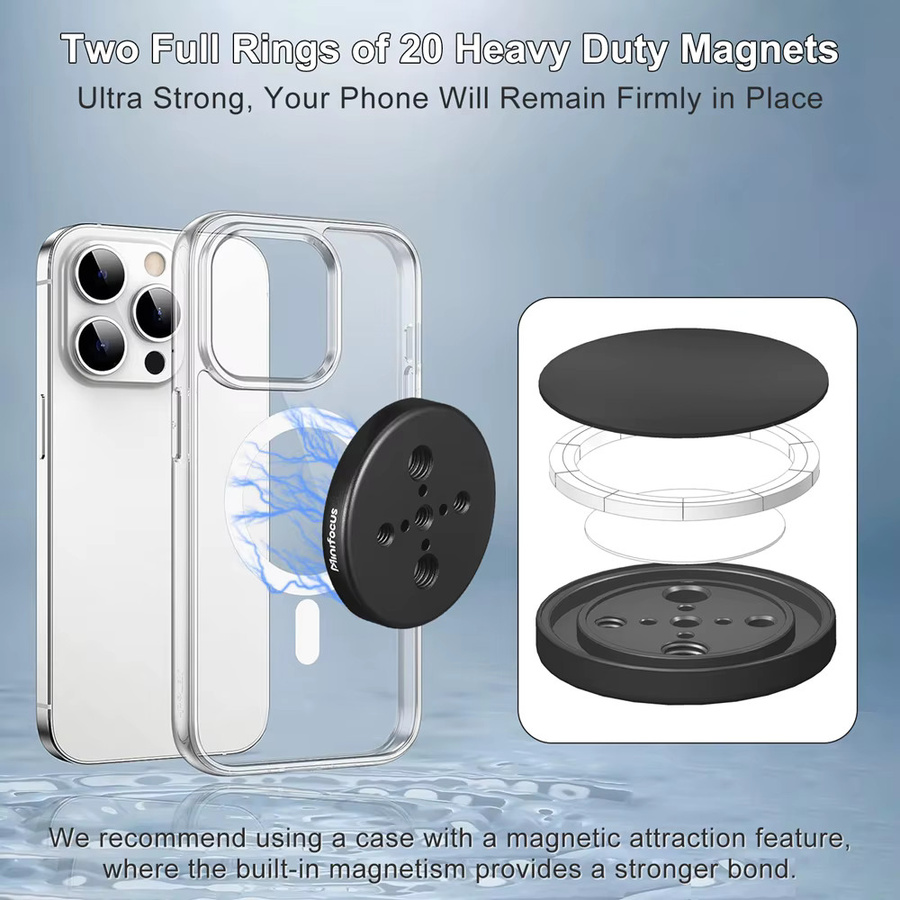 Minifocus Magnetischer Desktop-Stativhalterungsadapter in Schwarz für MagSafe iPhone und Smartphones mit 1/4 Zoll Anschluss - Bild 2