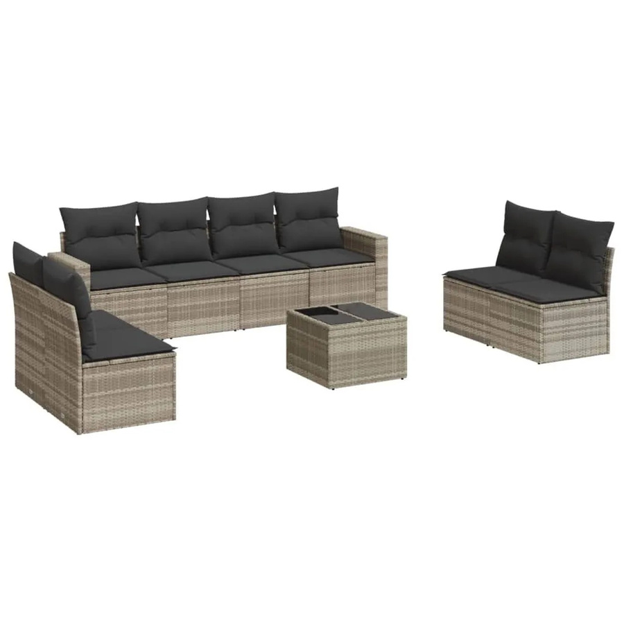 vidaXL 9-teilige Garten-Sofagarnitur aus Polyrattan mit Kissen in Hellgrau - Bild 2